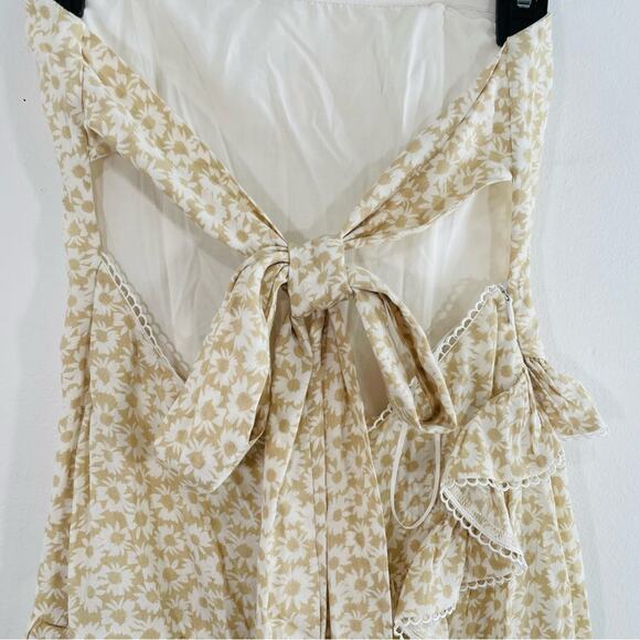 Sundays Cream White Ditsy Floral Strapless Ruffle Tie Back Mini Dress Small - Picture 4 of 11